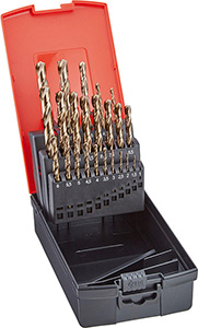 A01068: Serie di punte codolo cilindrico in acciaio HSS-E DIN 338 con 3 superfici di serraggio; FORMAT