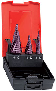 A01931: Assortimento di punte a gradino per forare e allargare in acciaio HSS rivestite TiAlN; FORMAT