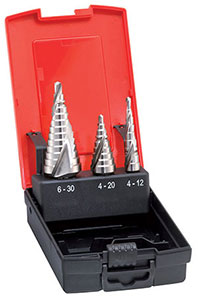 A01933: Assortimento di punte a gradino per forare e allargare in acciaio HSS; FORMAT