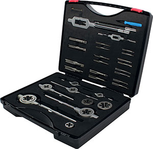 A05646: Assortimento di maschi a mano e filiere in acciaio HSS filettatura GAS; FORMAT