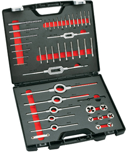 A05795: Assortimento di maschi a mano, filiere e punte in acciaio HSS passo fine; FORMAT