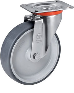 P30765: Ruote in gomma termoplastica grigia antitraccia con nucleo in polipropilene; TELLURE ROTA