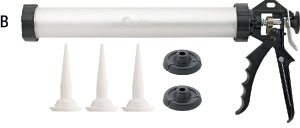 U63437: Pistole con tubo in alluminio per cartucce e sacchetti di silicone e sigillanti; FORTIS